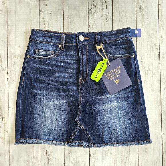 Indigo Rein Dresses & Skirts - NEW Indigo Rein Dark Wash Denim Jean Skirt Raw Edge Stretchy & Soft Mid Rise
